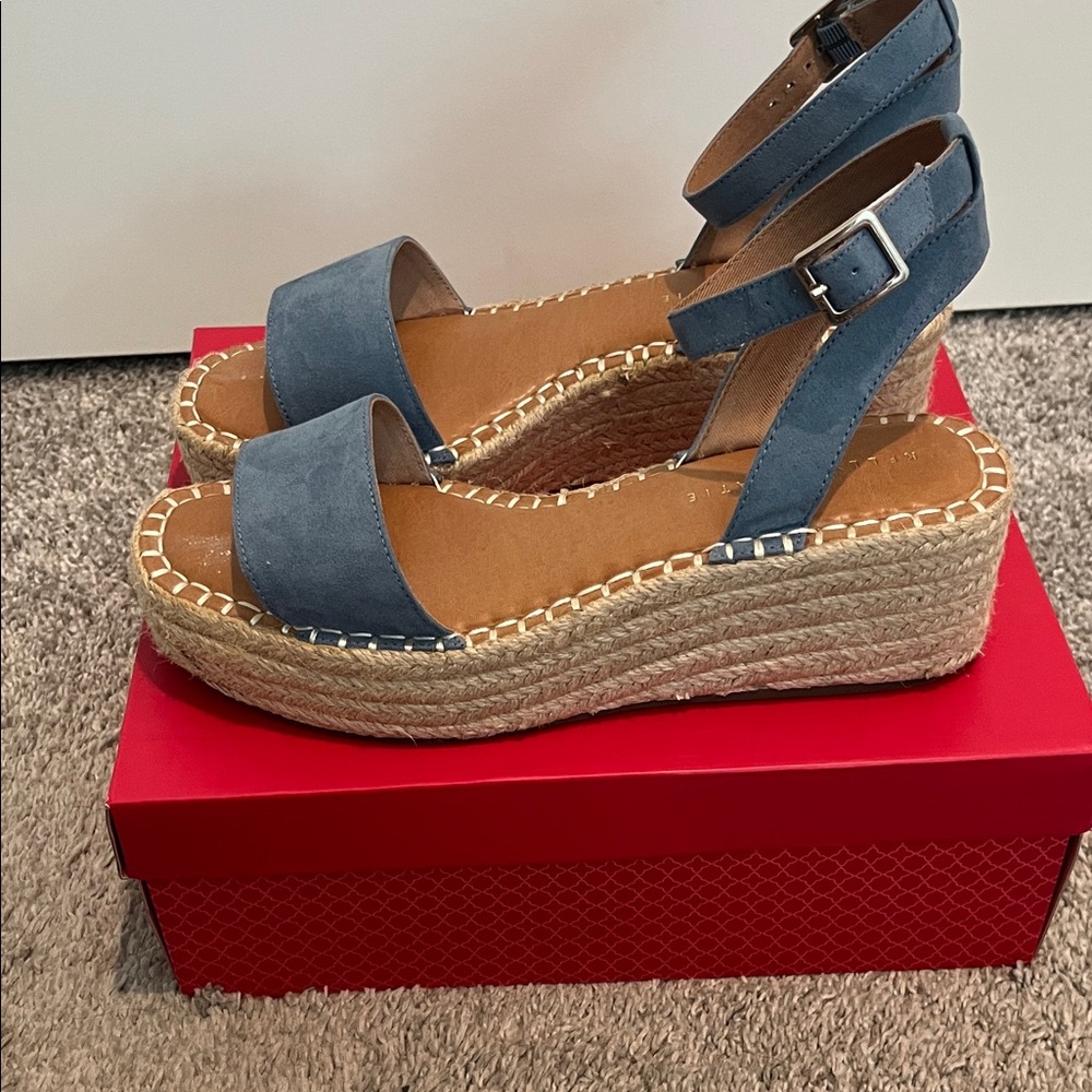Kelly & Katie Blue Suede Espadrille Wedge Sandals
